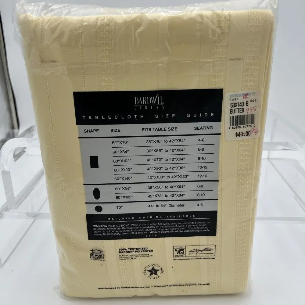 NOS Bardwil Linens Satin Splendor Soil Release Tablecloth 60x140” Oblong Butter